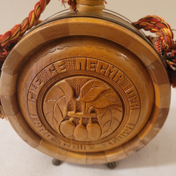 Vintage Wooden Flask Drinking Vessel Antique Hand Carved Wooden Flask w/Strap - Picture 5 of 16